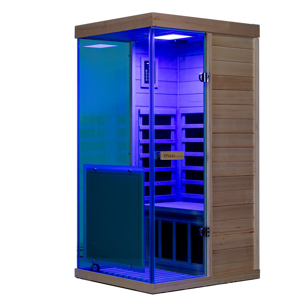 909MX Mini 1 Person Infrared Sauna 3 Sides Large glass panels