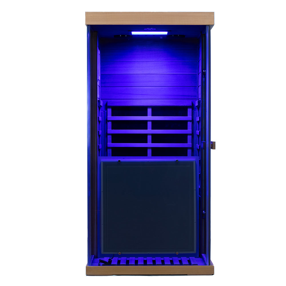 909MX Mini 1 Person Infrared Sauna 3 Sides Large glass panels