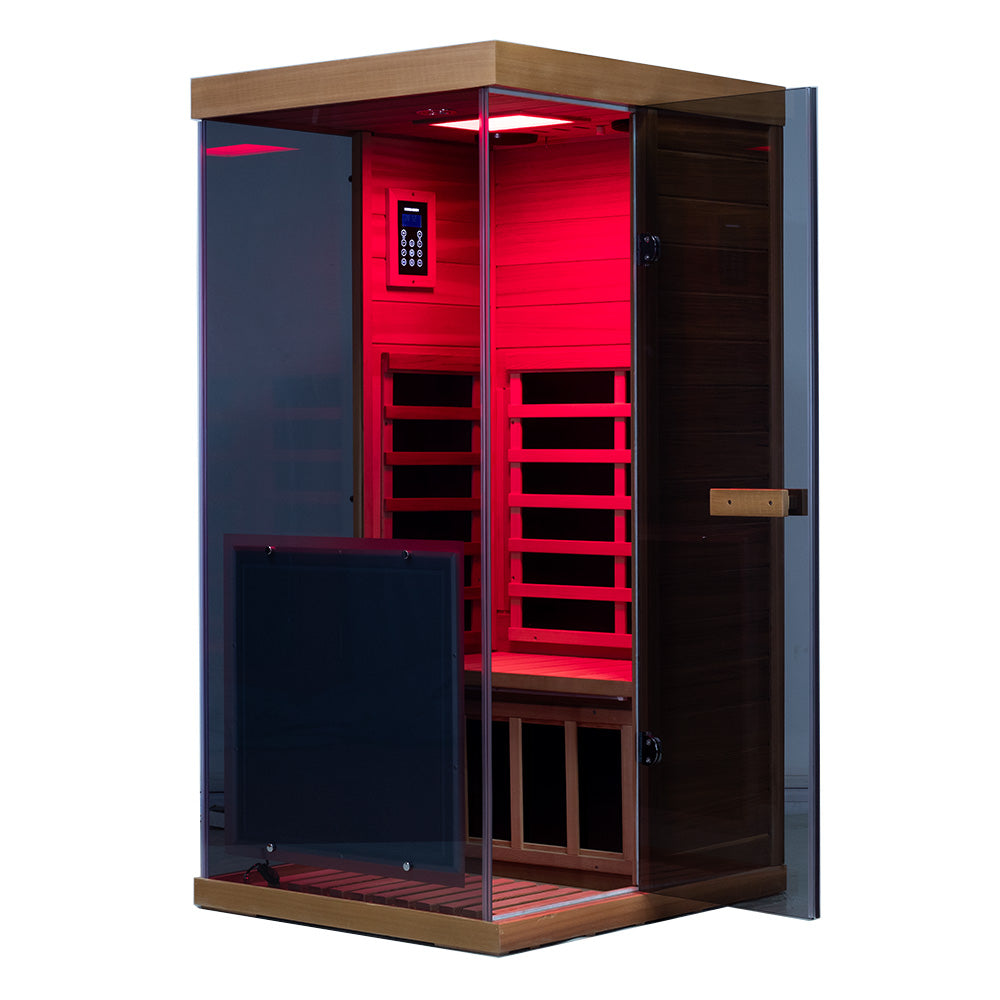 909MX Mini 1 Person Infrared Sauna 3 Sides Large glass panels