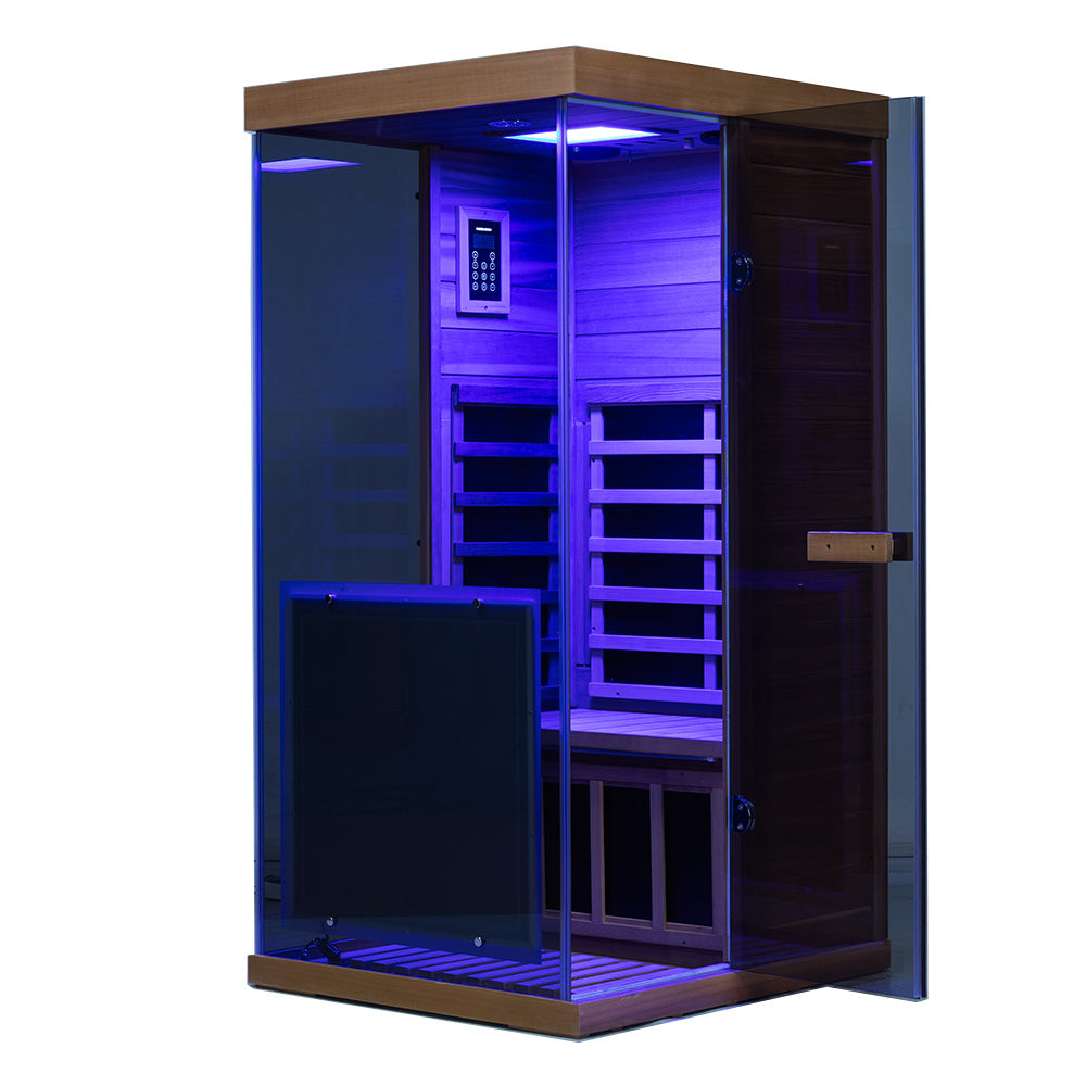 909MX Mini 1 Person Infrared Sauna 3 Sides Large glass panels