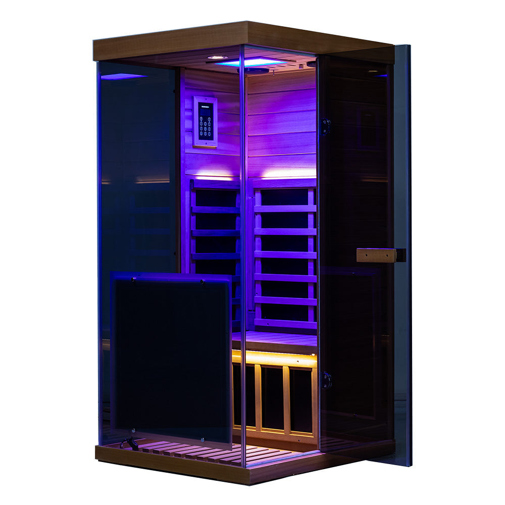 909MX Mini 1 Person Infrared Sauna 3 Sides Large glass panels