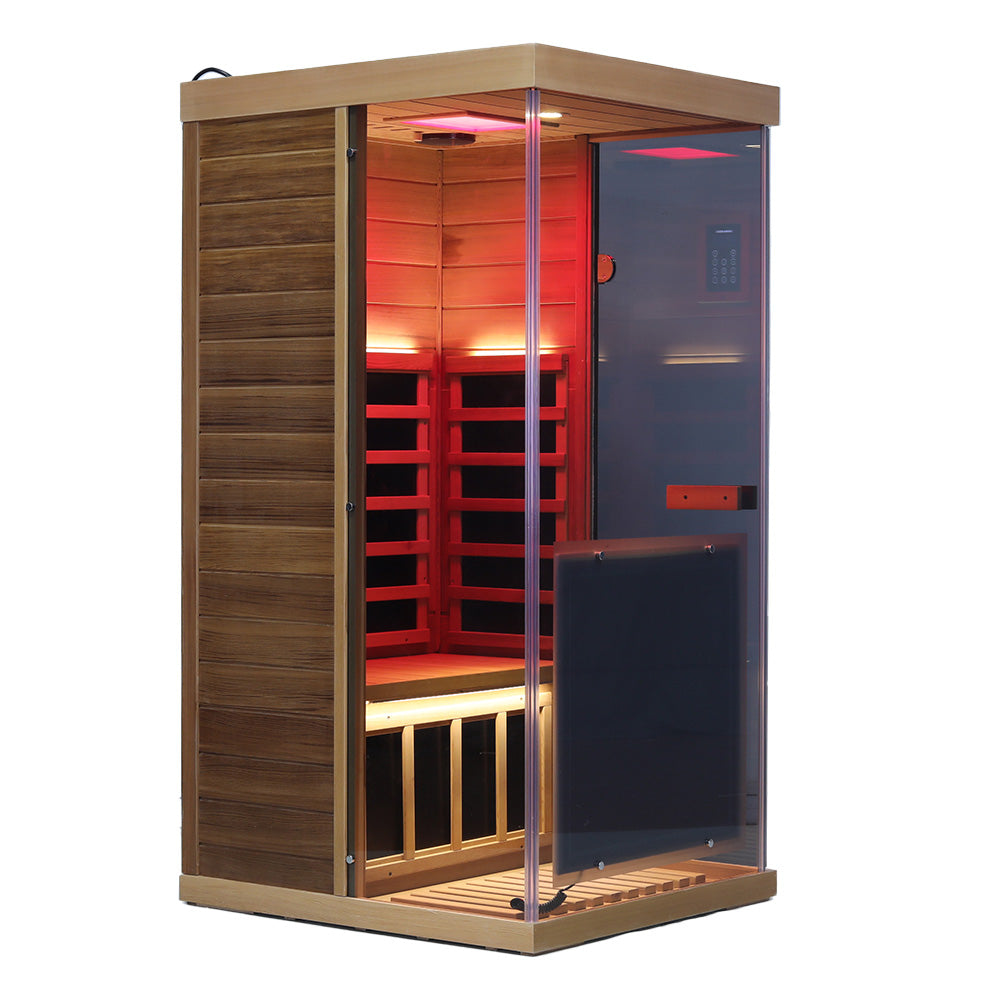 909MX Mini 1 Person Infrared Sauna 3 Sides Large glass panels