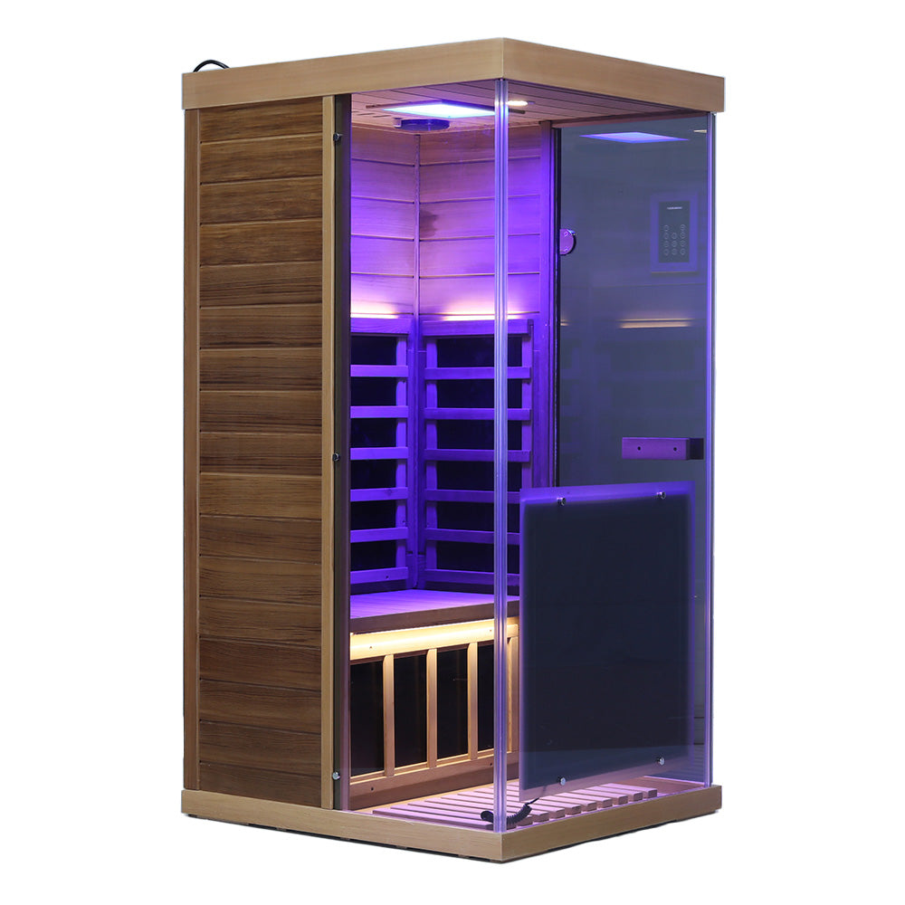 909MX Mini 1 Person Infrared Sauna 3 Sides Large glass panels