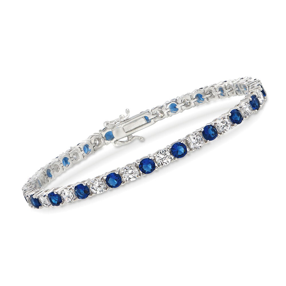6.00 CTW Created White & Blue Sapphire Tennis Bracelet in 14K Gold Overlay – 7.25”