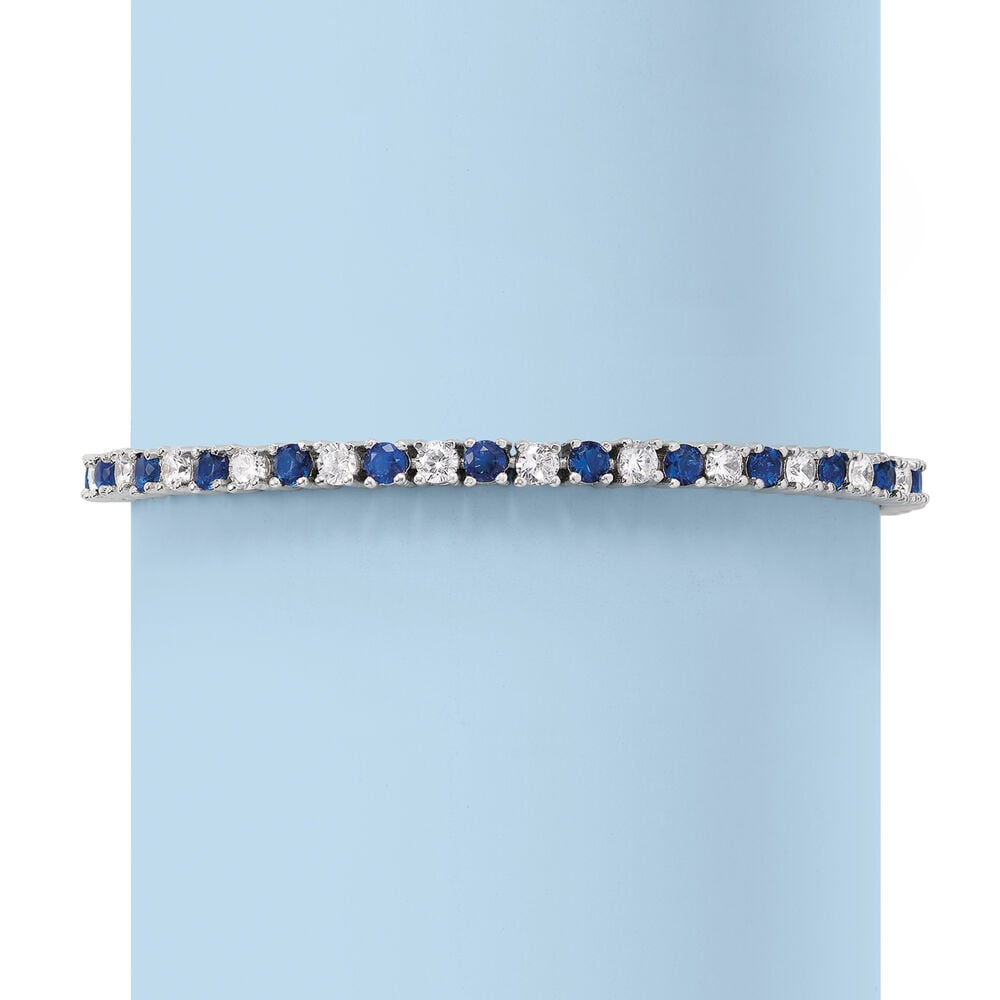 6.00 CTW Created White & Blue Sapphire Tennis Bracelet in 14K Gold Overlay – 7.25”