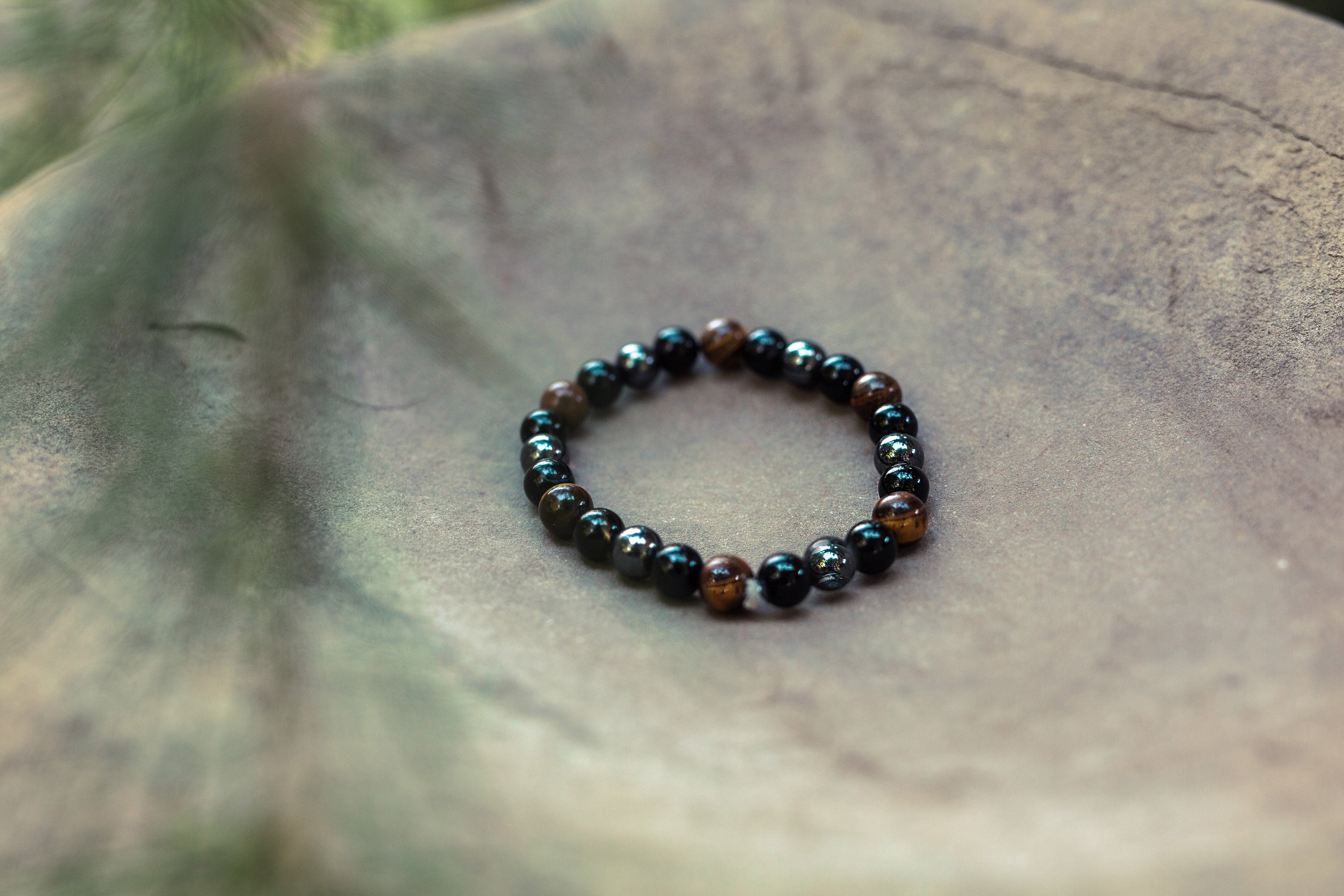 Triple Protection Bracelet WIth Tigers Eye, Hematite, and Obsidian(7.5 inches)