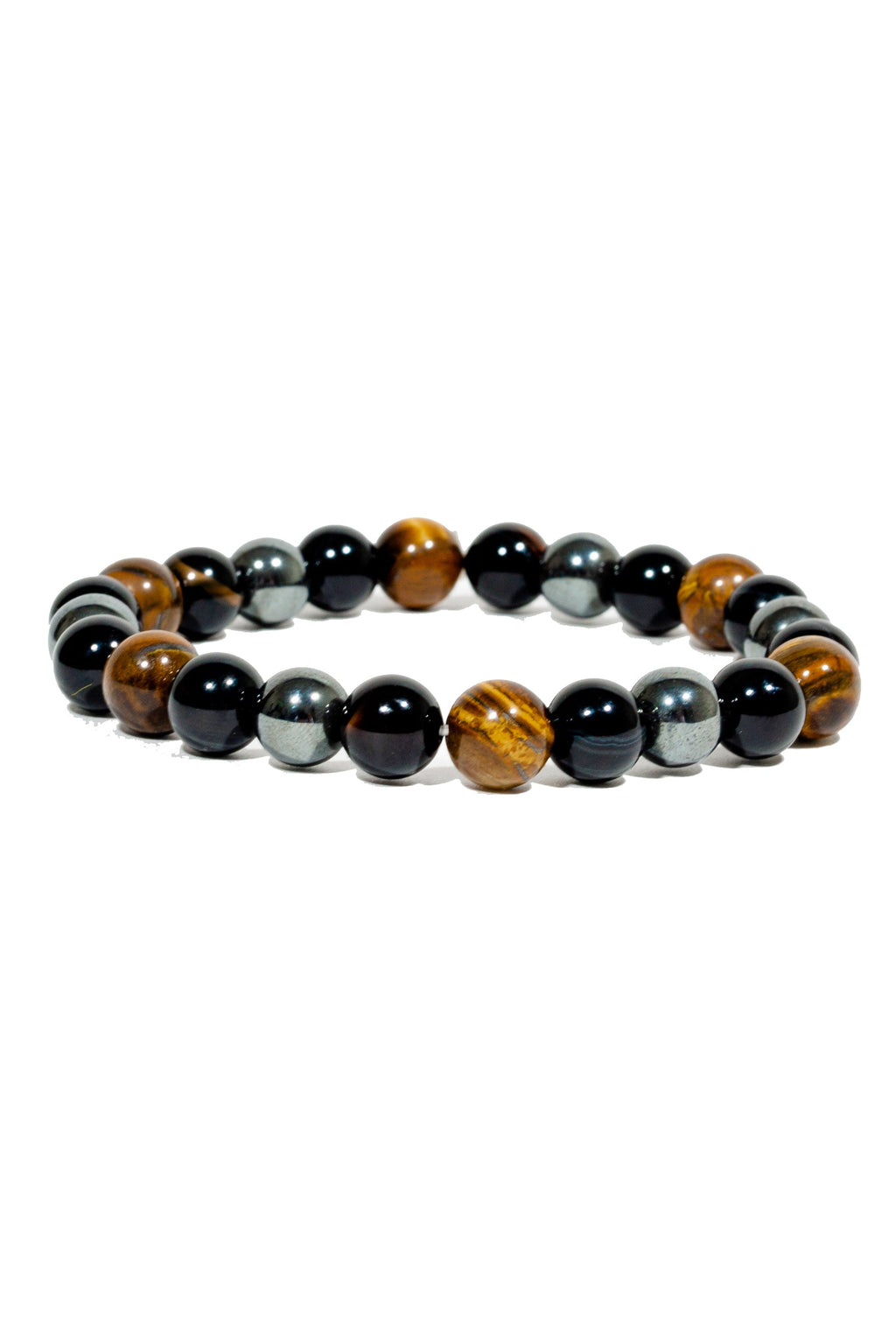 Triple Protection Bracelet WIth Tigers Eye, Hematite, and Obsidian(7.5 inches)