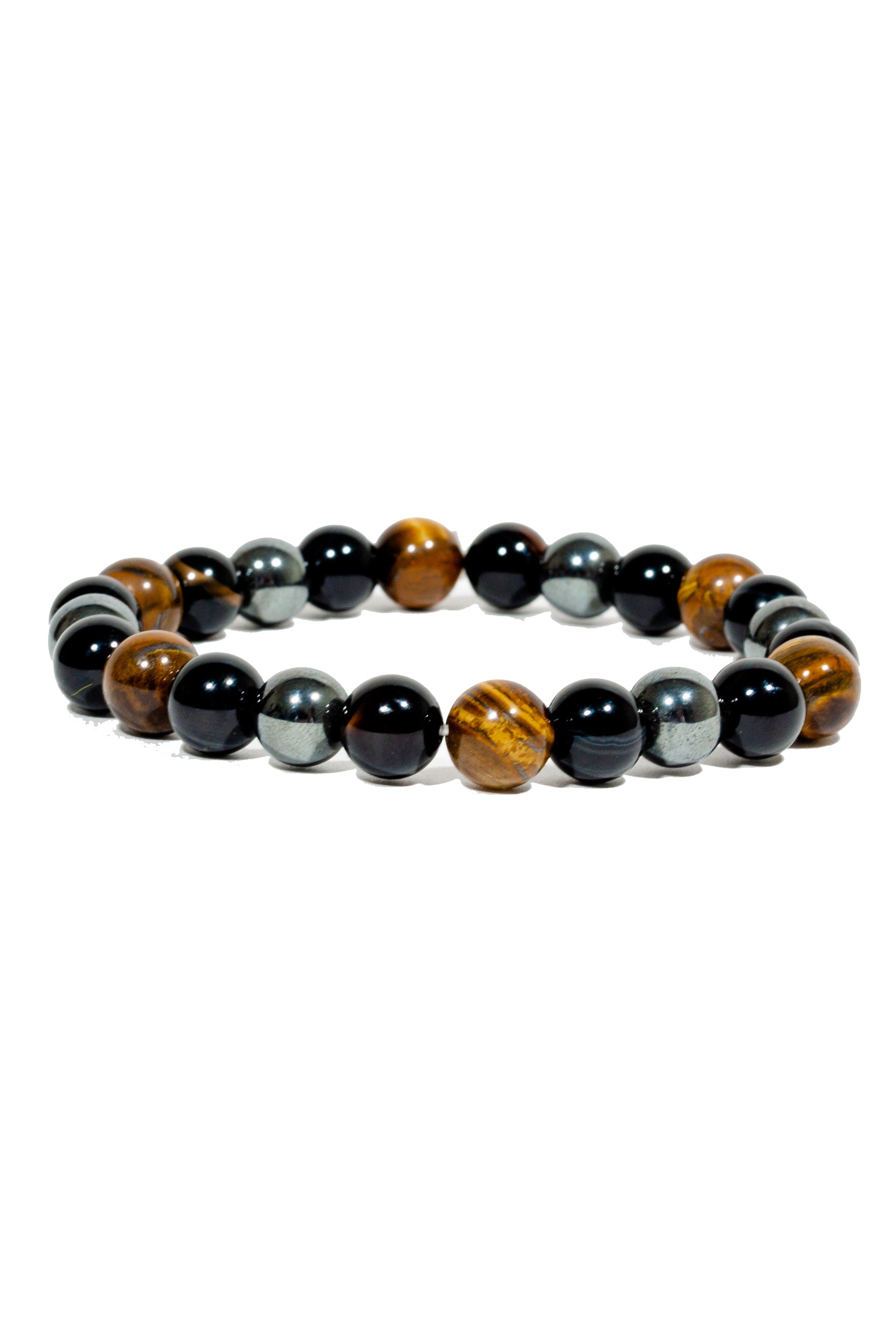 Triple Protection Bracelet WIth Tigers Eye, Hematite, and Obsidian(7.5 inches)