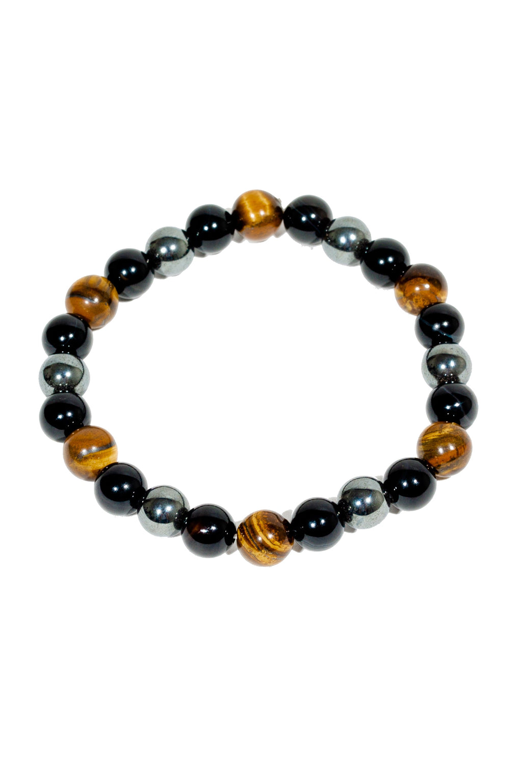 Triple Protection Bracelet WIth Tigers Eye, Hematite, and Obsidian(7.5 inches)