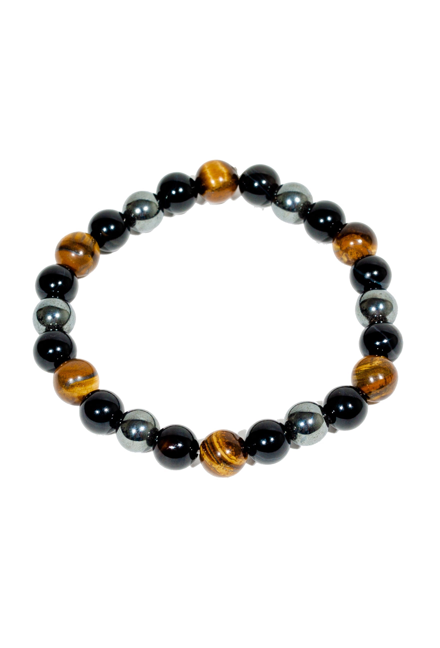Triple Protection Bracelet WIth Tigers Eye, Hematite, and Obsidian(7.5 inches)