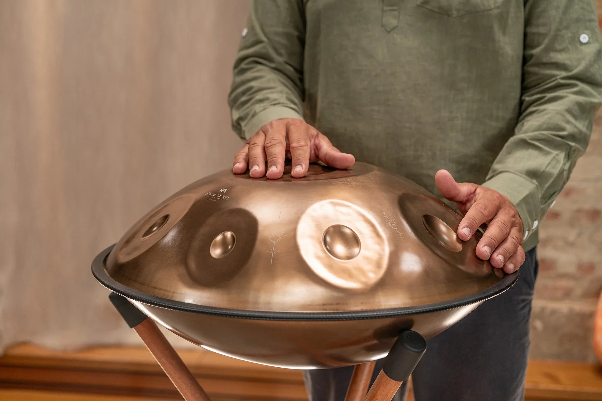 Sensory Handpan, BB2 Amara, 9 Notes, Vintage Copper, Engraved Design