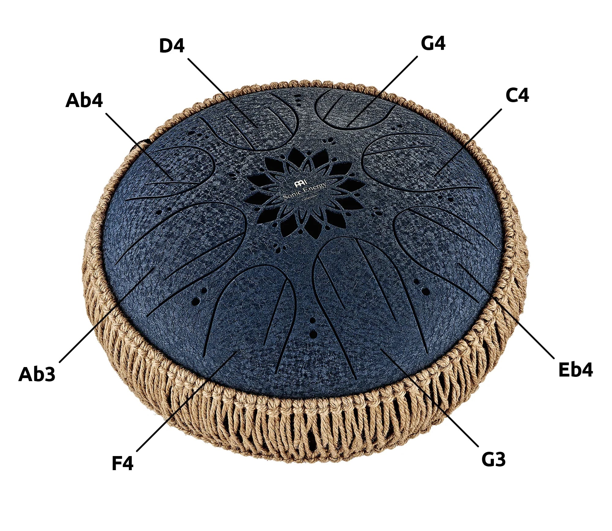 10" Medium Octave Steel Tongue Drum, C Minor, 8 Notes, 432 Hz, Navy Blue