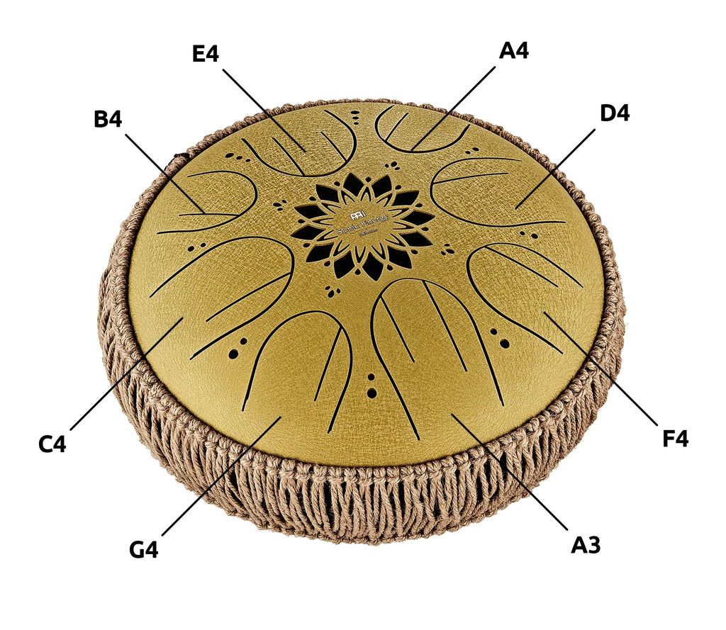 10" Medium Octave Steel Tongue Drum, C Major, 8 Notes, 432 Hz, Gold