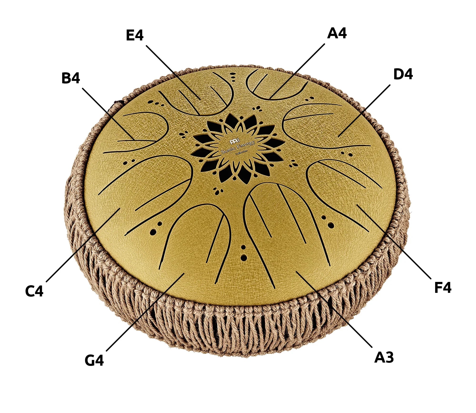 10" Medium Octave Steel Tongue Drum, C Major, 8 Notes, 432 Hz, Gold