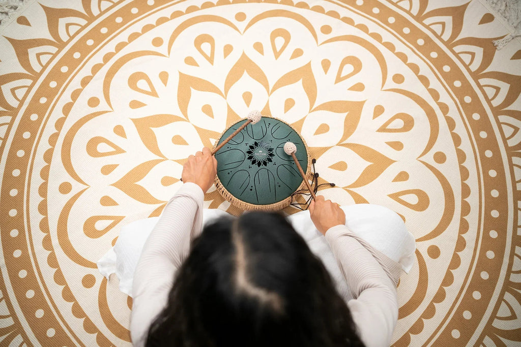 10" Medium Octave Steel Tongue Drum, F# Minor, 8 Notes, 432 Hz, Dark Green
