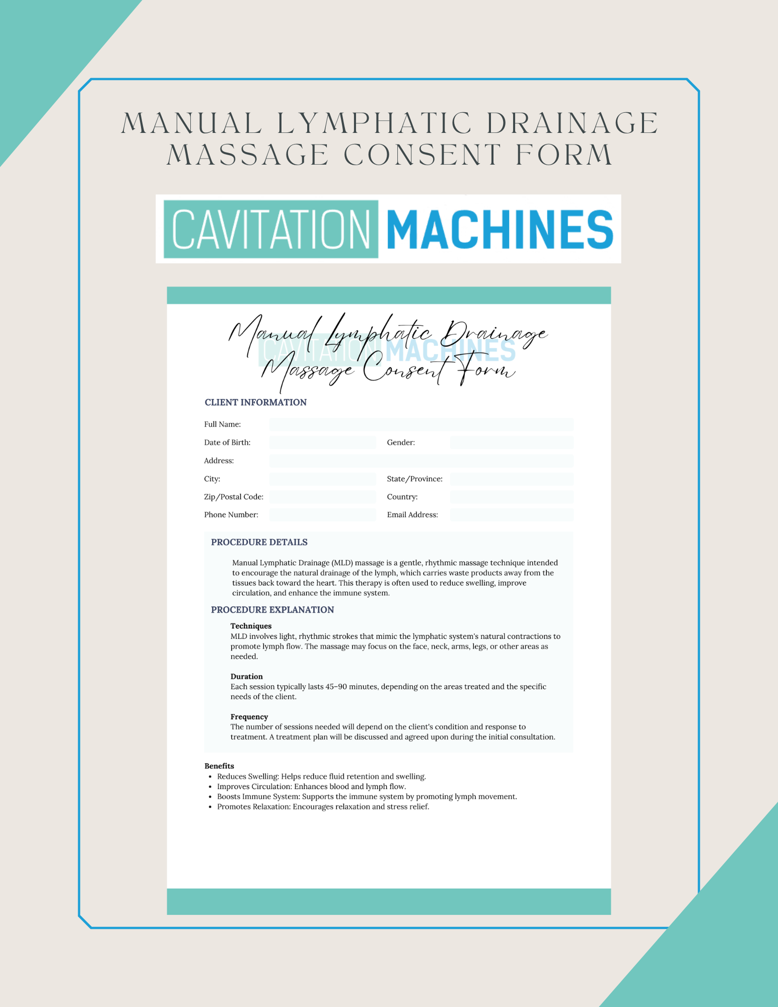 Shape Tactics Manual Lymphatic Drainage Massage Consent Form