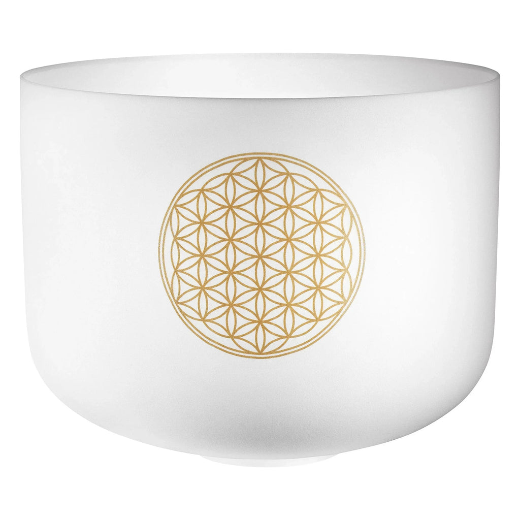16" White-Frosted Crystal Singing Bowl, Flower of Life 128 Hz
