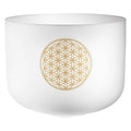 16" White-Frosted Crystal Singing Bowl, Flower of Life 128 Hz