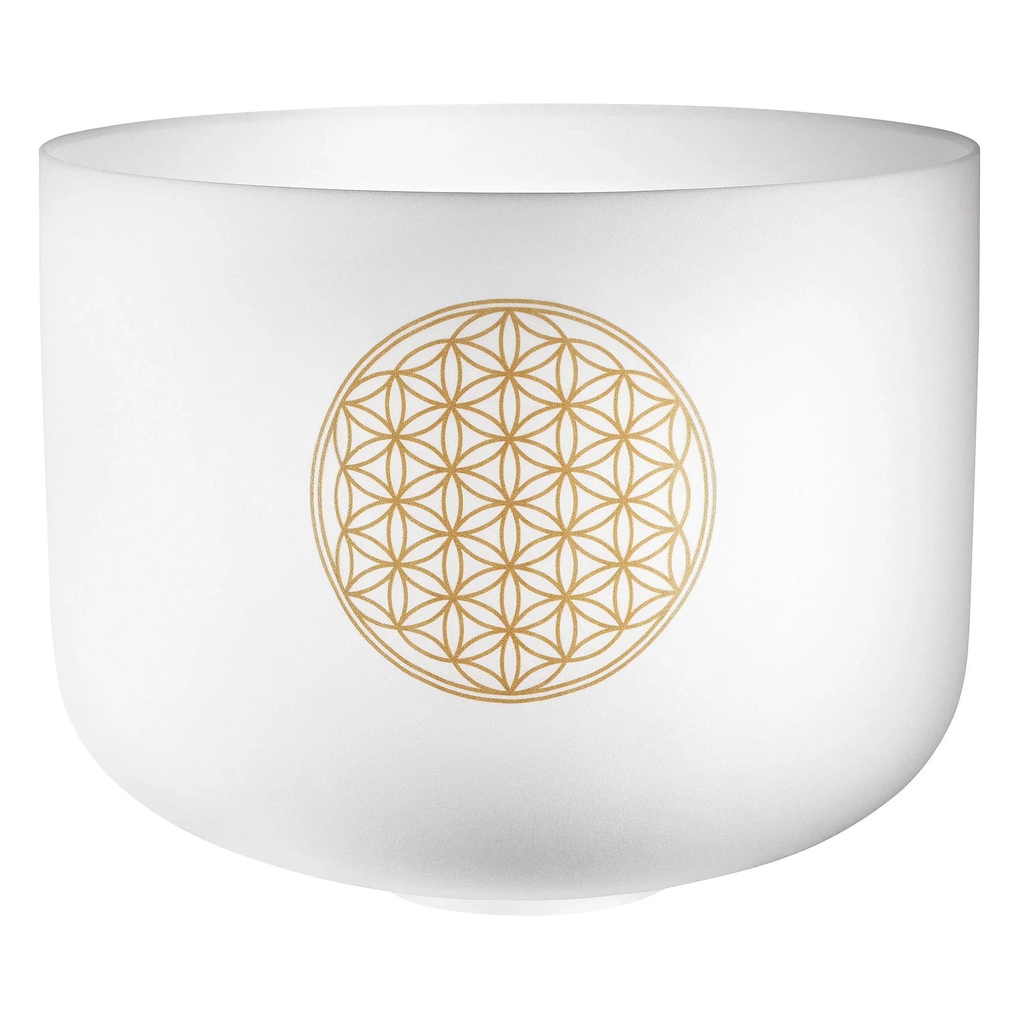 16" White-Frosted Crystal Singing Bowl, Flower of Life 128 Hz