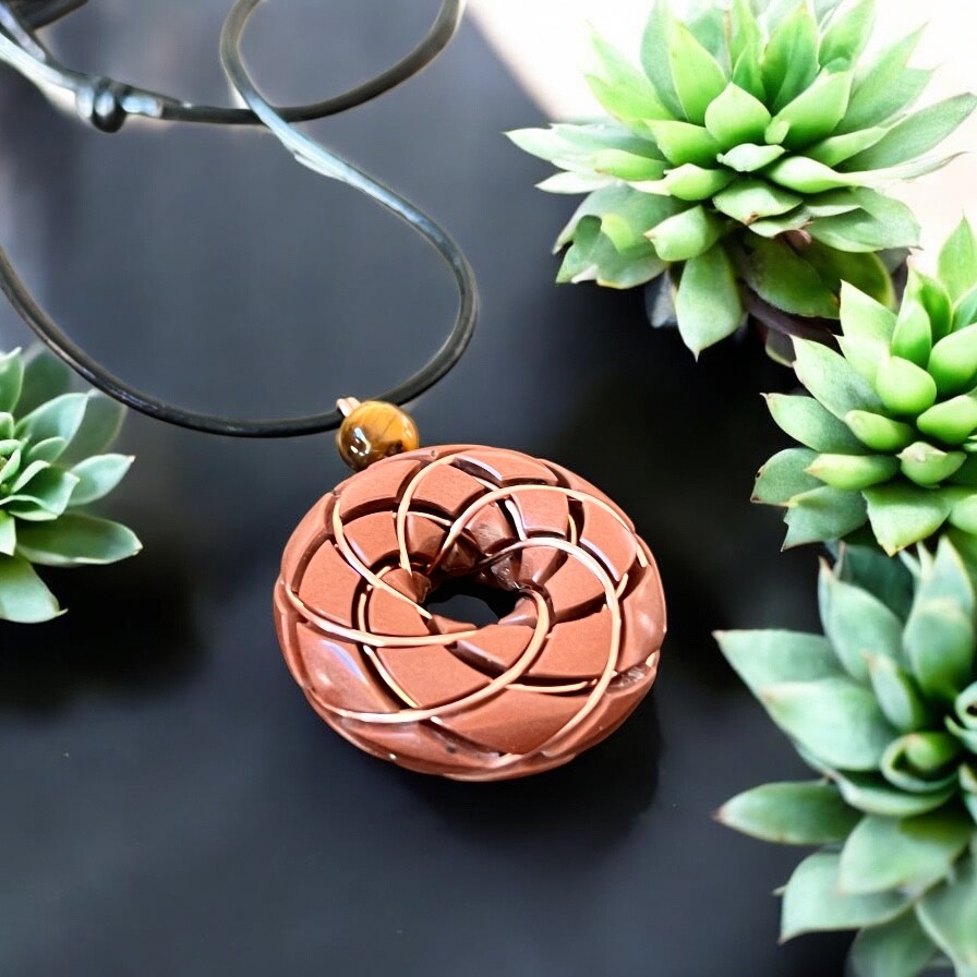 Torus Vortex Pendant-Copper Orgonite Rodin Coil Necklace- Tigers eye