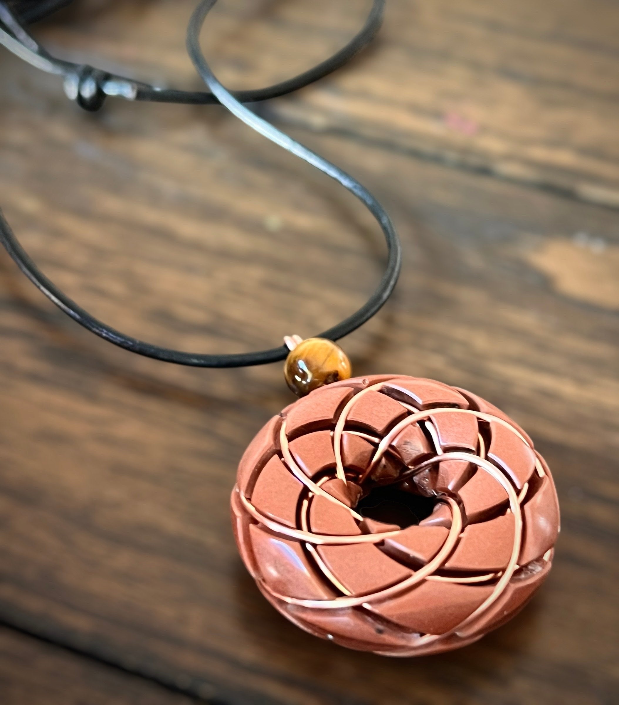Torus Vortex Pendant-Copper Orgonite Rodin Coil Necklace- Tigers eye