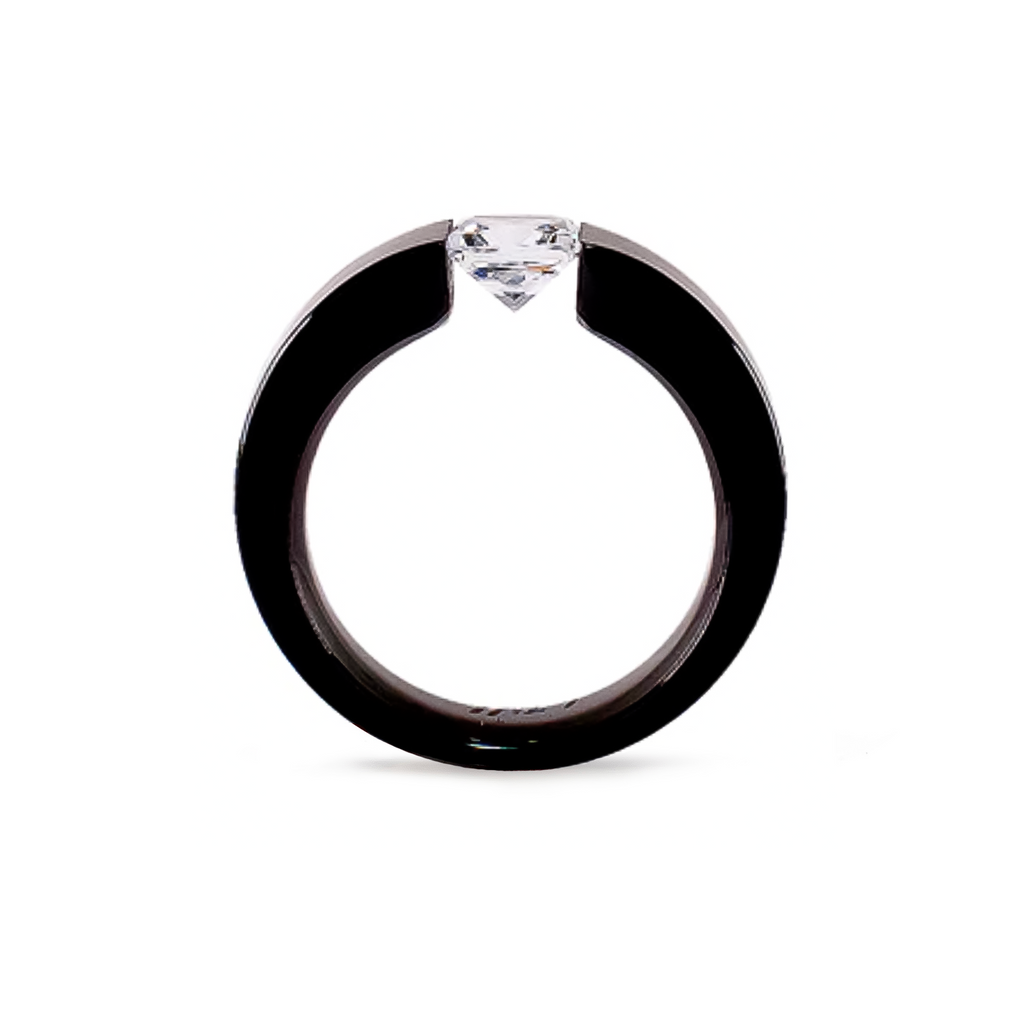 RG114B B.Tiff 1 ct Princess Cut Black Solitaire Ring [Wide Band]