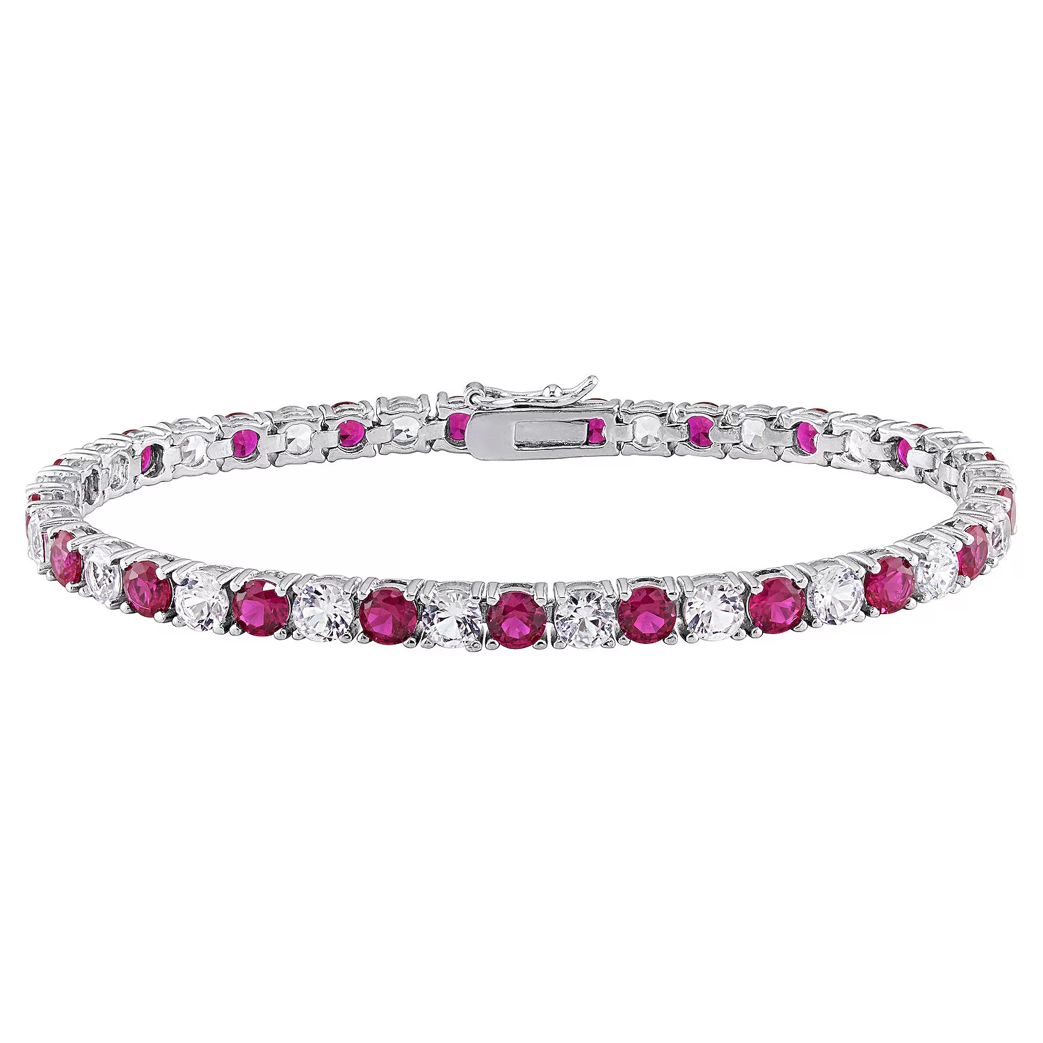 6.00 CTW Lab-Created Ruby & White Sapphire Tennis Bracelet in 14K Gold Overlay – 7.25”