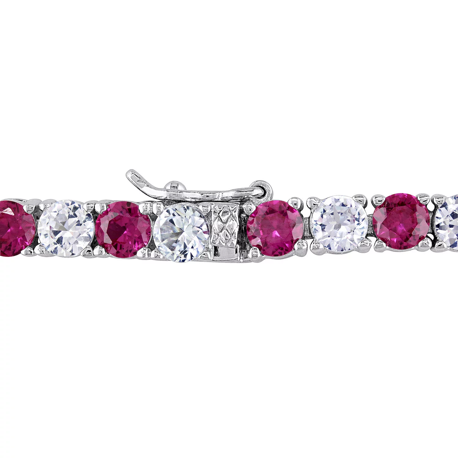 6.00 CTW Lab-Created Ruby & White Sapphire Tennis Bracelet in 14K Gold Overlay – 7.25”