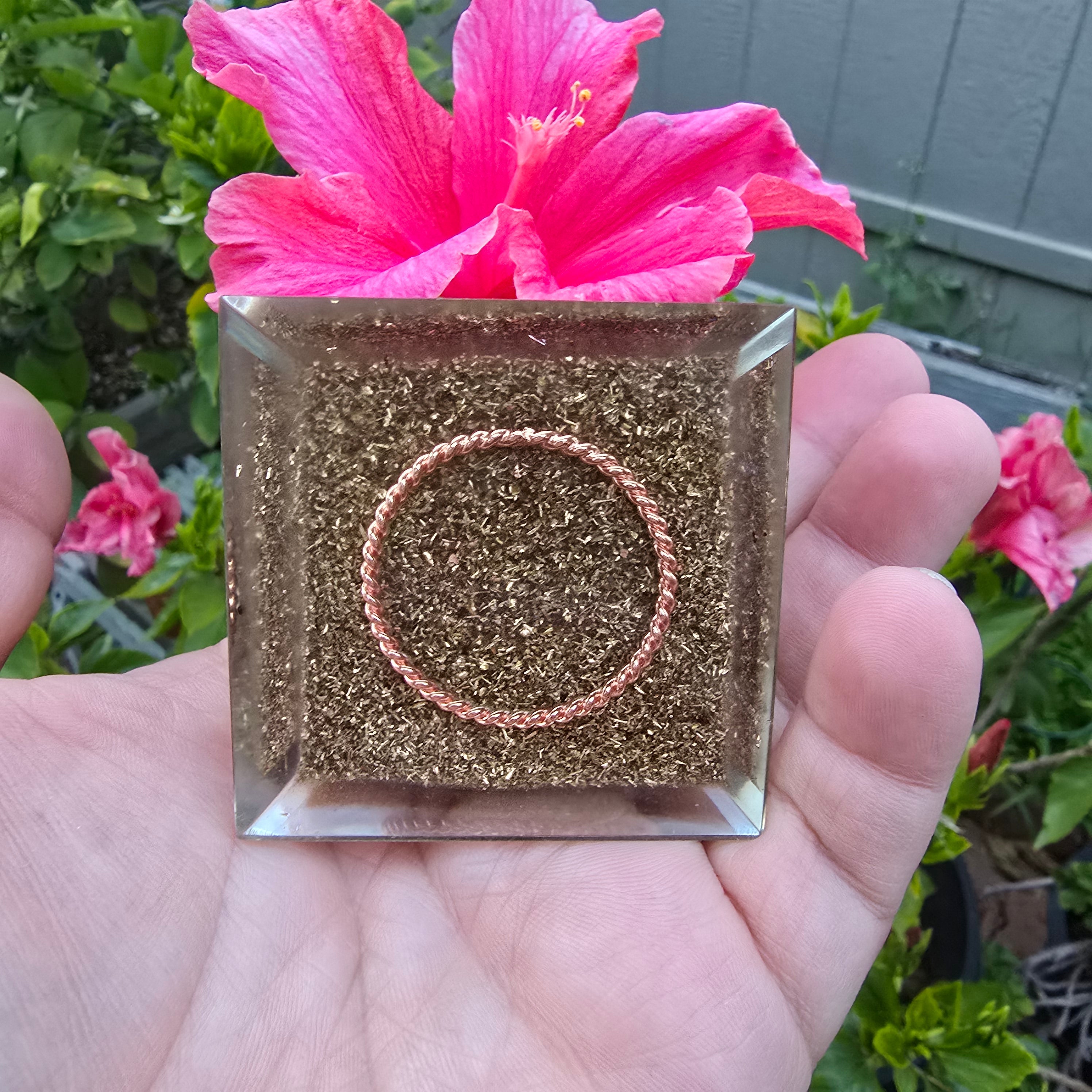 Mini Orgone Brass and Copper Black tourmaline Protection Pyramid